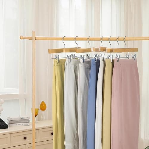 Nature Smile Deluxe Wooden Pants Hangers,Solid Lotus Wood Jeans Skirt Hanger with Clips Anti-Rust Hook Pack of 28（Natural） thumbnail 6