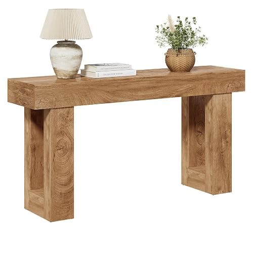 LITTLE TREE 63 Inches Long Console Table for Entryway, Sofa Table Behind Couch, Wooden Entry Table Foyer Hallway Table, Industrial Console Sofa Table for Living Room, Oak Color - Image 1