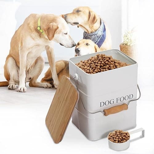 Yomjarl Farmhouse Dog Food Storage Container,6L Dog Food Canisters,Pet food Container Hold 5~6lbs Dog Food Treats,Airtight Dog Puppy food Storage with Lid and Scoop,Kibble Container Countertop-White… thumbnail 5