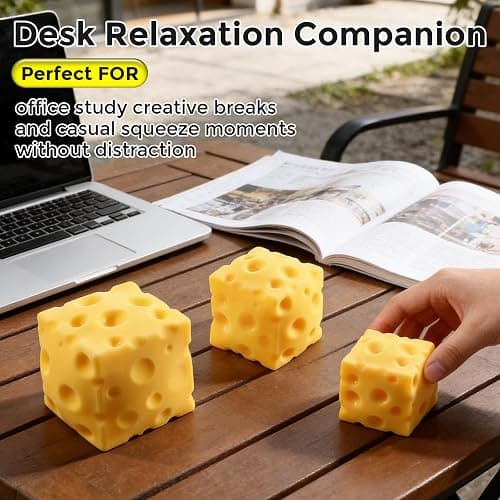 Cheese Squishy Cube Block, Squishy Fidget Toys for Adults, Easter Basket Stocking Stuffers, Sensory Stress Ball Squeeze Toys for Stress Relief (Yellow 2.4 in) thumbnail 5