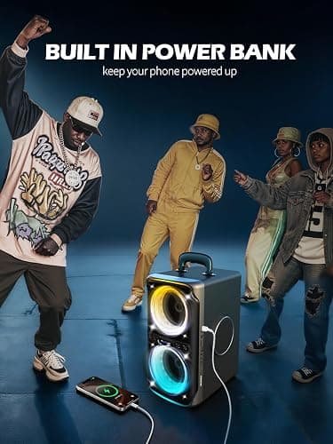 FREEPEAR Party Bluetooth Speaker - 240W Peak Loud Speaker, Dazzling Light Show, Deep Bass, IPX4 Waterproof, 15H Battery, TWS Pairing, BT 5.3 Wireless, Portable for Home/Outdoor/Beach/Pool Party thumbnail 9