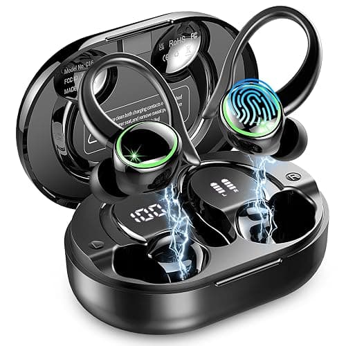 Wireless Earbuds, Bluetooth 5.4 Headphones Sports, 50H Playback Over-Ear buds with ENC Noise Cancelling Mic, Deep Bass Fitness Earphones Gym Running, IP7 Waterproof Headset with Earhook Workout - Image 1