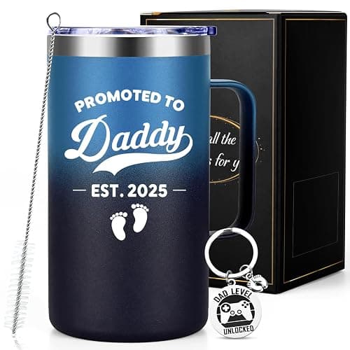 Gusgopo New Dad Gifts for Men, Promoted to Dad Est. 2025 for Father's Day Christmas Baby Shower, 20 Oz Insulated Stainless Steel Coffee Mug with Lid, Blue Gradient thumbnail 4