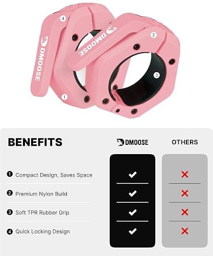 DMoose Fitness Barbell Clips 2 Inch (Pair) - Quick Release Olympic Barbell Clamps & Collars with Anti Slip TPR Grip for Secure Weightlifting and Powerlifting - Weight Clips for Bars at Home or Gym thumbnail 5
