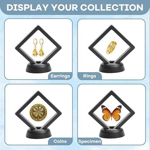 BMHHWAI 12Pcs 3D Floating Display Case 2.7in Black, Clear Film Jewelry Storage Box Plastic Frame Stand for Challenge Coin Fossils Rocks Shark Tooth Butterfly thumbnail 6