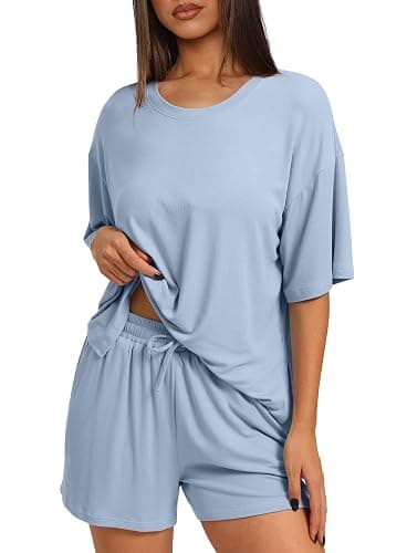 Darong Women's Two Piece Loungewear Set Casual Boxy Shirts Drawstring Shorts Comfy Matching Airport Travel Outfit Pajama Set thumbnail 3