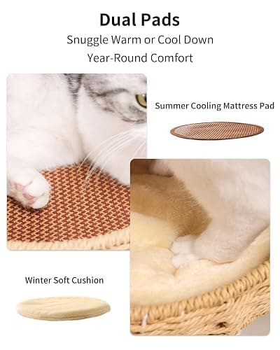 PETTIFUL Modern Cat Tree for Large Cat, 57-Inch Tall Cat Tower with Scratching Post for Indoor Cats, Multi-Level Cat Condo with Hand-Woven Cat Bed and Acrylic Bowl (White 81007DD) thumbnail 8