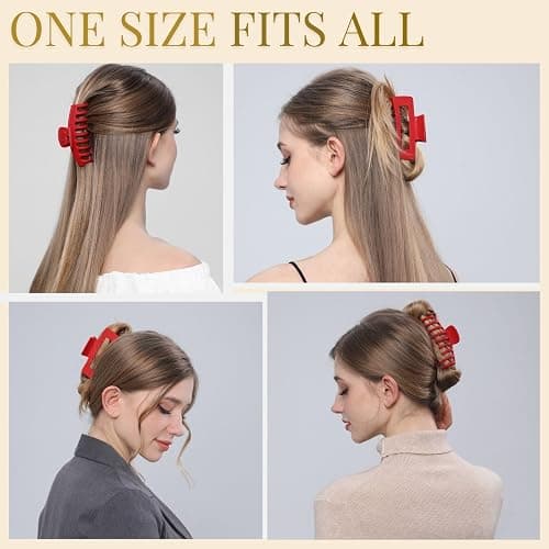 Red Hair Clips for Women - 8 Pack 4.3 Inch Large Hair Claw Clips for Women Thin Thick Curly Hair, Big Matte Banana Clips,Strong Hold jaw clips thumbnail 4