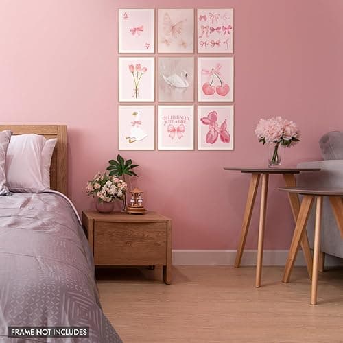 Elegend Coquette Room Decor - 9pcs Coquette Wall Decor, Coquette Posters, Pink Room Decor Coquette, Coquette Wall Art Prints, Coquette Posters for Girl Bedroom Decorations thumbnail 2