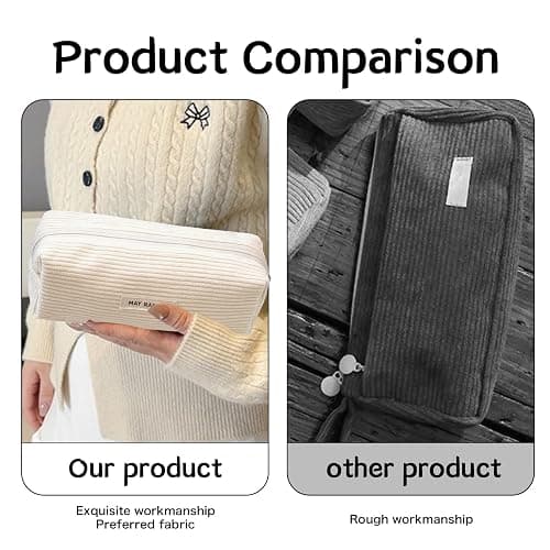 Mäppchen Aesthetic,Federmäppchen Mädchen,Cord-Stoff Pencil Case Aesthetic,Federtasche Erwachsene,Stifte Haves Study Must Schlamppermäppchen Etui Schule,Schulsachen für Kinder Teenage (Milchweiß) thumbnail 6