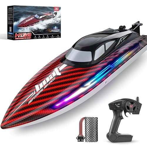 RC Boat 30KMH with 7Light Modes,Remote Control Electric Fast Speed Boat for Adults Kids 8-12 Lake Pool Water Play,Self-righting,Demo,Water Cooling,Full Waterproof,20 Mins,Low Battery Alert,2.4Ghz,Red - Red - Image 1