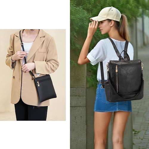 Soperwillton Women Fashion Backpack Purse Anti-Theft Leather Shoulder Bag Travel Multi Pockets Handbag Wallet Set 3pcs thumbnail 7