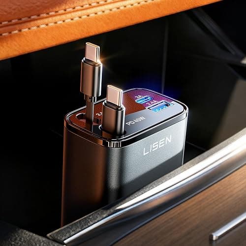 LISEN Retractable Car Charger, 84W Car Charger USB C Fast Charger Adapter for iPhone, Car Accessories for Men Women, Gifts for Fathers Day for Men Dad Husband, for iPhone 17 16 15 14 13 12 11 Samsung thumbnail 2