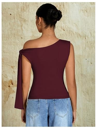 Milumia Women's One Off The Shoulder Tank Tops Asymmetrical Going Out Top | Ruched, Tie Side, Fitted, Workwear, Business Casual, Trendy, Date Night, Sleeveless Tee Tops thumbnail 2