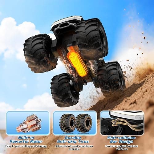 Amphibious Remote Control Car, 1:18 Monster Truck Toys for boys RC Cars, 2.4 GHz Waterproof RC Trucks, 4WD All Terrain Off-Road Pickup, Kids Christmas Birthday Gifts Present Boys Girls Toys Ages 6+ thumbnail 7