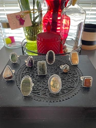 SAJTOX Handcrafted 10 Pcs Stackable Silver Plated Gemstone Rings for Women (US 5 to 12 Size) Vintage Boho Chunky Finger Statement Rings Set Birthday Gift for Women (Classy, Aesthetic & Comfortable) thumbnail 3