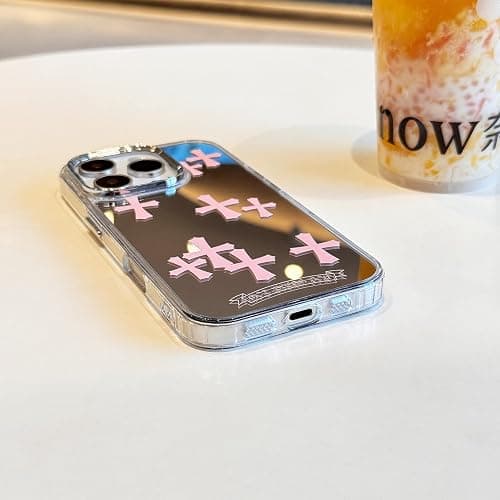 ezyuzy for iPhone 13/14 Phone Case, Bless Cross Design with Glossy Finish Phone Cover Mirror Back Shockproof Protective Case for Girls Women, Pink thumbnail 3