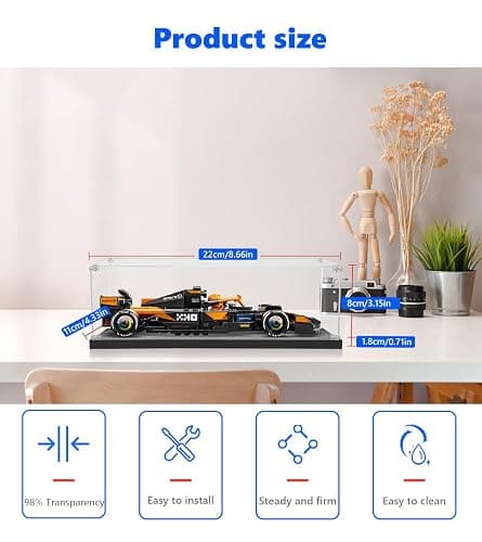 iCUANUTY Acrylic Display Case for Lego Speed Champions F1 Team Race Car Toy, Dust-Proof Display Box for Lego 77242-77251,Size:8.66×4.33×3.15 in(NOT Included The Model) thumbnail 2