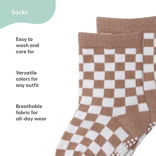 The Peanutshell Organic Baby Socks for 3-12, 12-24 Months Baby Unisex - Non-Slip Grip, Soft Cotton Baby Crew Socks - Neutral thumbnail 5