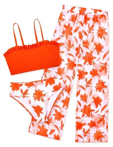 Vogseek 6-16T Girls 3 Pieces Bikini Bathing Suit with Rash Guard Pants Quick Dry Swimwear Cover-Up Sets - Image 1