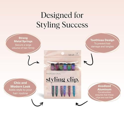 Kitsch Professional Alligator Clips for Hair Styling - Iridescent, 6 Pcs | 3.5" Aluminum Duckbill Hair Clips for Styling – Great Hair Sectioning Clips For Salon, Makeup Application thumbnail 4