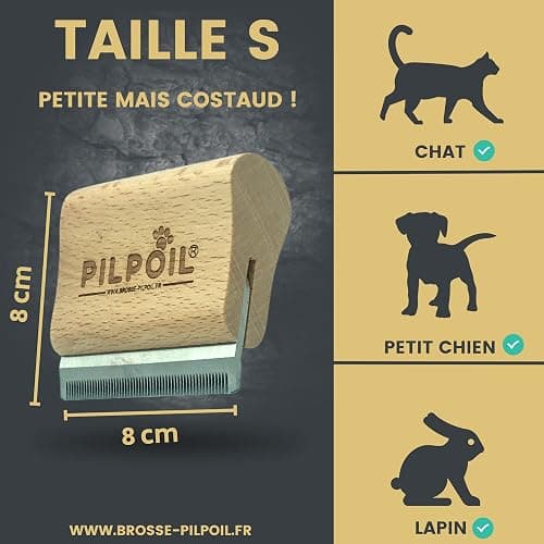 Pilpoil Pack Pro – Brosse Anti-Mue pour Chat et Lapin Poil Court en Bois + Raclette Anti-Poils Animaux – Accessoire de Toilettage – Taille S thumbnail 9