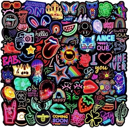 Vintage Aufkleber, Sticker Aesthetic für Wasserflaschen, Scrapbooking, Laptops,Wasserfeste Vinyl Aufkleber für Kinder Mädchen Jugendliche (Neon) - Image 1