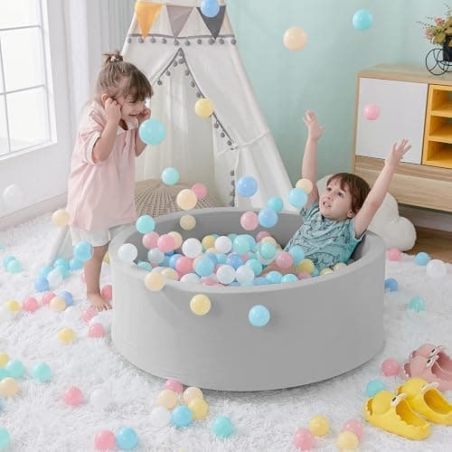 SHJADE Foam Ball Pit, 35.4"x 11.8" Ball Pits for Toddlers, Soft Round Kiddie Baby Playpen Ball Pool for Kids, Ideal Gift for Babies Indoor and Outdoor Game, Grey, (Balls not Included) thumbnail 2