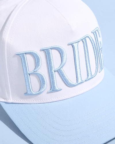 xo, Fetti White + Blue Bride Trucker Hat | Bachelorette Accessory, Bridal Headwear, Bach Party Decorations, Bridesmaid Gift, Wedding Cap thumbnail 7