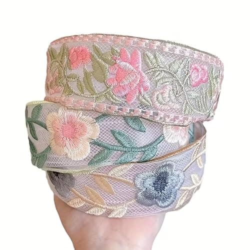 3 Pack Floral Embroidered Headbands for Women Girls, Wide Mesh Lace Boho Hair Bands, Vintage Non-Slip Hair Hoops for Daily Wear Party Vacation Wedding - Image 1