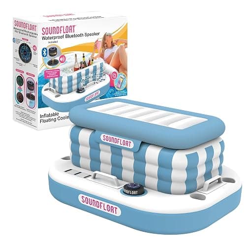 Inspired Living Inflatable Cooler with Lid, Bluetooth 5 IPX7 Waterproof Speaker, 6 Cup Holders, 24 Can Capacity, Floating Pool Bar, Durable Handles, Beach Party, Pool Accessories for Adults, - Image 1