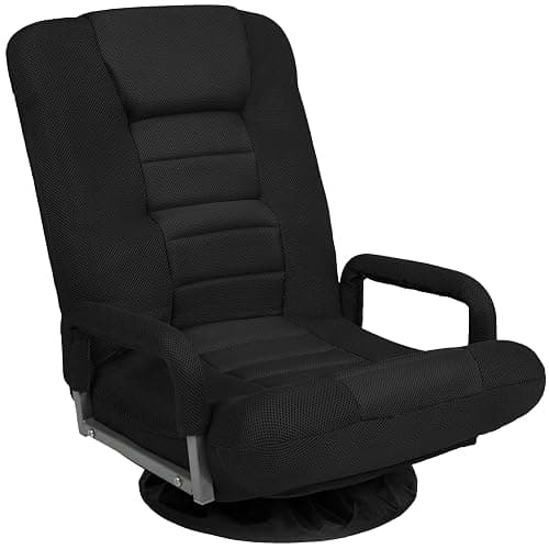 Best Choice Products Swivel Gaming Chair 360 Degree Multipurpose Floor Chair Rocker for TV, Reading, Playing Video Games w/Lumbar Support, Armrest Handles, Adjustable Foldable Backrest - Black/Black - Image 1