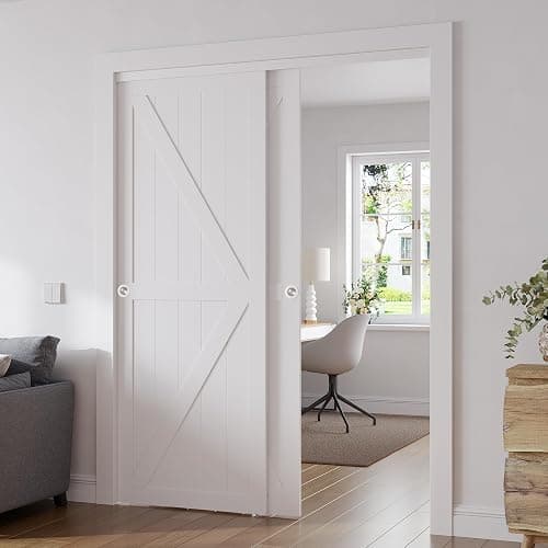 SMARTSTANDARD Sliding Closet Door, 60x80 Inch Double Barn Doors, Double K Shape Sliding Door with Hardware Kit, Pre-Drilled MDF Panel with PVC Surface, White thumbnail 8