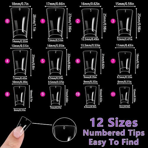Laza 600pcs Medium Length Duck Nail Tips 12 Sizes Box-packed Clear Duck Nails Half Cover Wide Nail Tips French False Nail Tips for Acrylic Nails Extension Tips — 28MM thumbnail 3