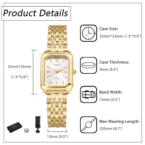 Avaner Women's Bracelet Square Watches: Gold Silver Stainless Steel Strap Analog Quartz Elegant Wrist Watches thumbnail 6