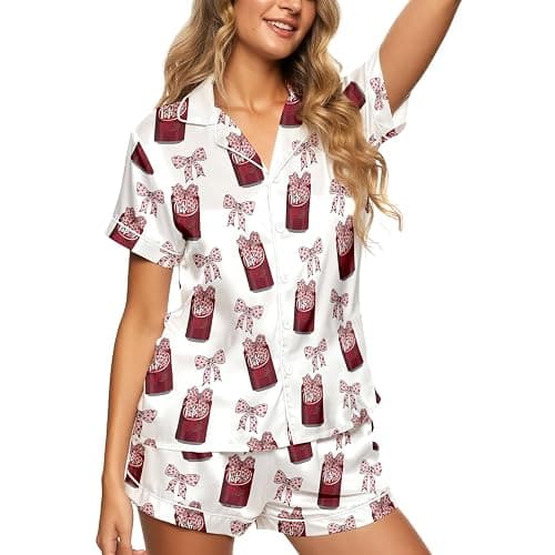 ELUNORUS Women 2PCs Satin Pajama Set Short Sleeve Silk Feel Gift Sleepwear | Soft stretch satin; relaxed comfort fit sizes S-3XL for sleep & lounge; short sleeve top, elastic waist shorts; easy care - Image 1