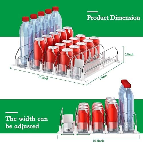 Drink Organizer for Fridge-White Automatic Pusher Glide,12oz 16oz 20oz-Soda Dispenser for Fridge-Holds up to 25 Cans thumbnail 2