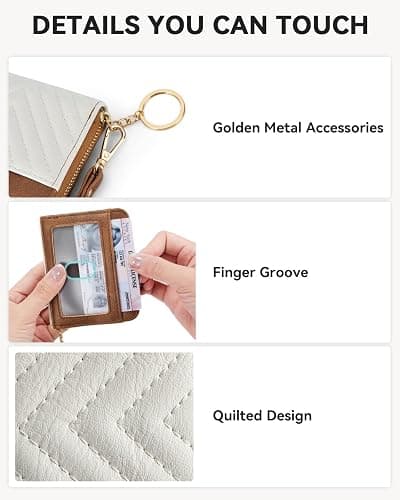 BOSTANTEN Credit Card Holder Wallet RFID Blocking Leather Small Wallet for Women Zipper Keychain Wallet with Wristlet Beige＆Brown thumbnail 3
