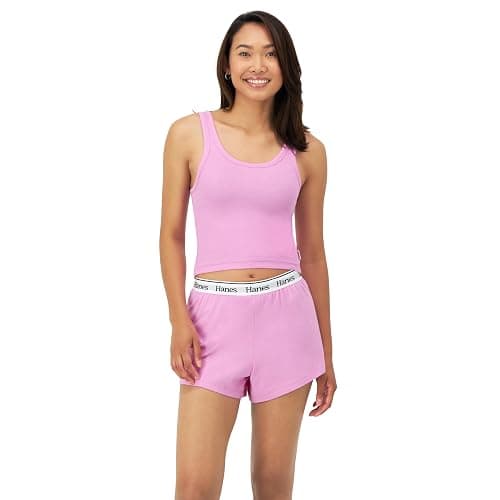 Hanes Women's Originals Comfywear Rib Crop Tank and Sleep Shorts, 2-Piece Set thumbnail 2