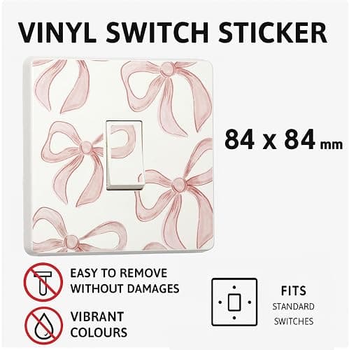 stika.co Set of 2 Pink Bow Light Switch Sticker Cover Designs - Single Switch - Cute Removable Vinyl Decal for Girls Bedrooms, Nurseries & Playrooms thumbnail 4