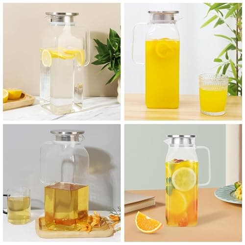 2 Pack (2 Liter 68 oz) Square Glass Pitcher with Lid and Spout, Easy Clean Heat Resistant, Borosilicate Glass Carafe for Hot/Cold Drink, Large Jug for Iced Tea, Coffee, Juice, Milk, Beverage thumbnail 7