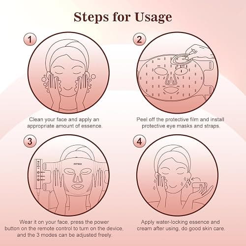 INTEO Red Light Therapy for Face, 3 Modes Portable Led Face Mask Light Therapy with Remote, Near-infrared 850 Red Light Mask with Timing Function, Led Light Therapy At Home 180 LED Beads thumbnail 5