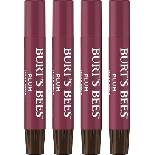 Burt's Bees Shimmer Lip Tint Set, Tinted Lip Balm Stick, Moisturizing for All Day Hydration with Natural Origin Glowy Pigmented Finish & Buildable Color, Plum (4-Pack) - Image 1