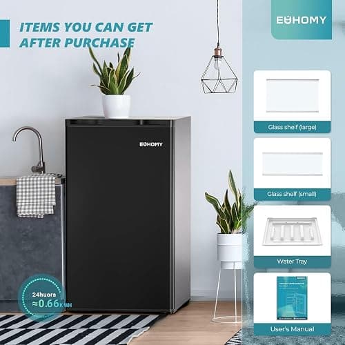 EUHOMY 3.2 Cu.Ft Mini Fridge with Freezer, Single Door Compact Refrigerator, Adjustable Thermostat, Mini Refrigerator Energy Saving, Mini fridge for Bedroom, Dorm, Office, Black thumbnail 6