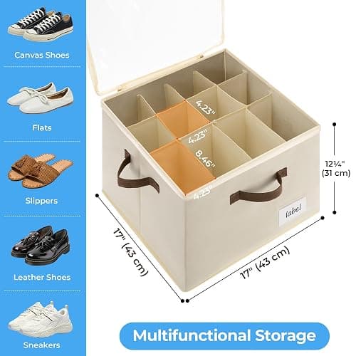 Cupic Cupid 2 Pack Shoe Organizer for Closet, Fits up to 12 Pairs, Shoe Cubby Storage Containers with Clear Cover, Oatmeal thumbnail 3