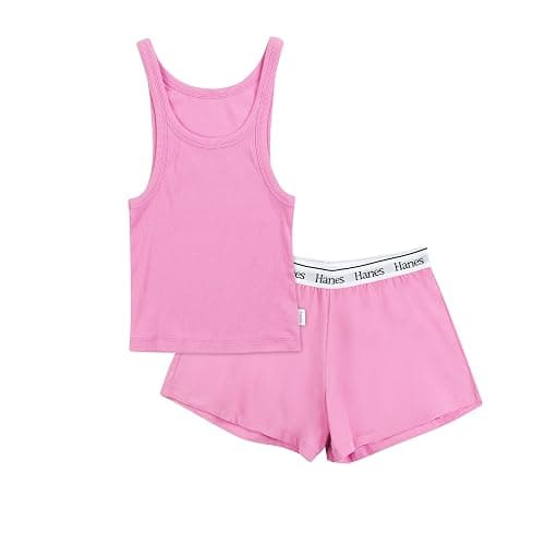 Hanes Women's Originals Comfywear Rib Crop Tank and Sleep Shorts, 2-Piece Set - Image 1
