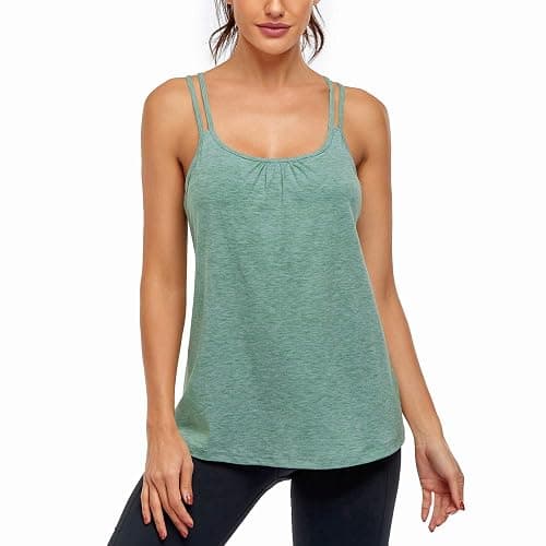 Hibelle Women's Workout Yoga Racerback Tank Tops with Built in Shelf Bra thumbnail 2