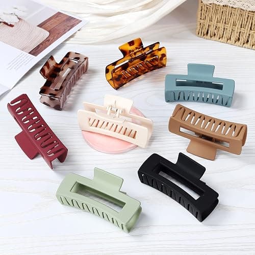 Mandydov 8 Pcs Large Hair Claw Clips 4.1 Inch Non-slip Big Square Matte Claws Leopard Print for Women, Strong Hold Banana Clips for Thick Thin Hair thumbnail 7
