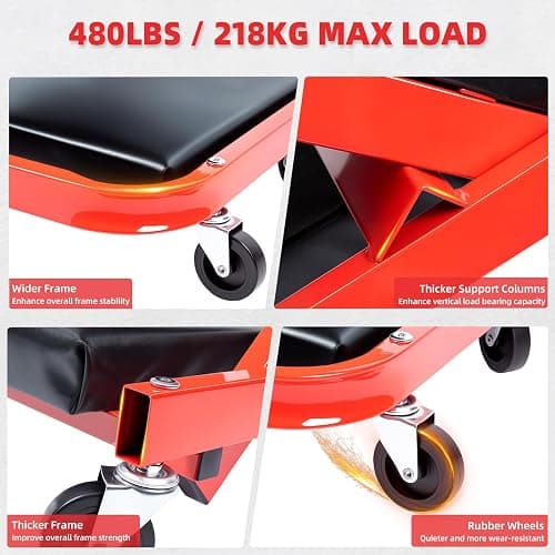 WheelX Mechanic Creeper 40inches 3-in-1 Z Seat 480lbs Capacity, Foldable Garage Chair Adjustable Rolling Folding with 6pcs Wheels Roller, Lay Down Sit Lean Back, Under Car Shop Auto Repair Man Gift thumbnail 4