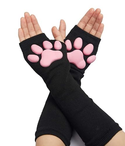 Cat Paw Thigh High Socks Golves, Cute Soft 3D Toe Beans Socks Mittens Kitten Claw Pad Socks for Girl Women Cosplay Set… thumbnail 2